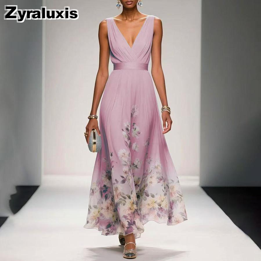 New Summer Sexy V-Neck Chiffon Printed Dress