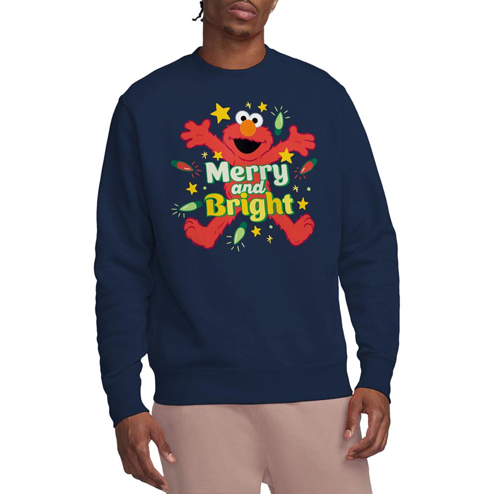 Sesame Street Unisex Adult Merry And Bright Elmo Christmas Sweatshirt