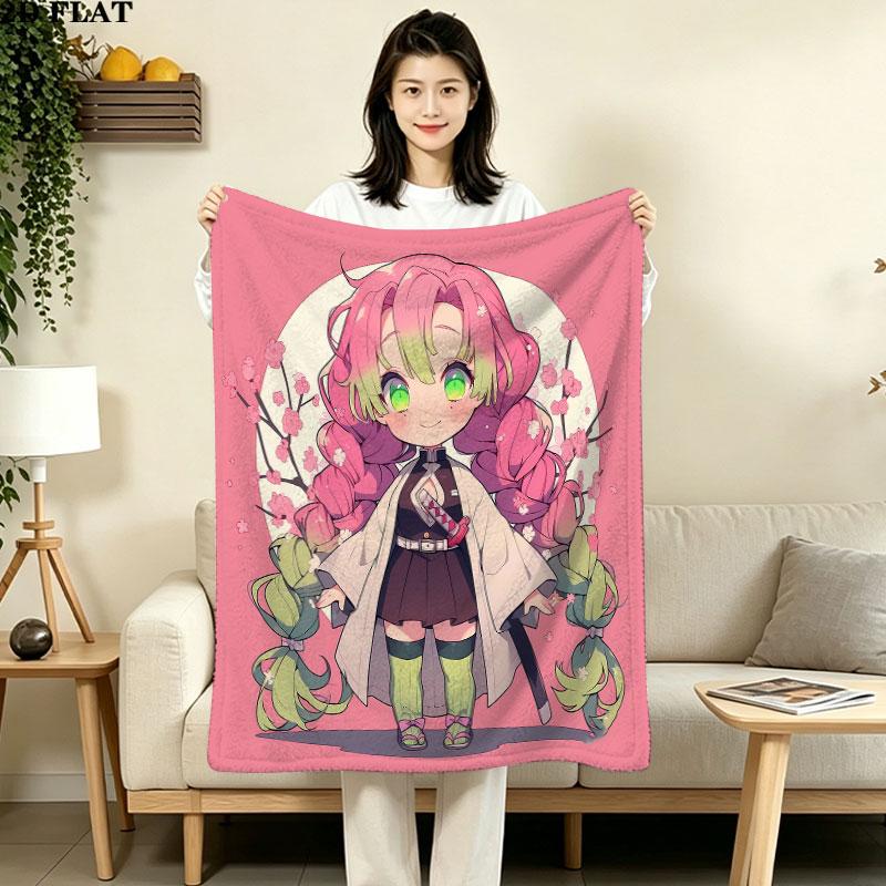 1PC Demon Slayer Patterned Flannel Blanket Suitable For All Seasons For Home Decor Warmth And Comfort Gifts Holiday Present