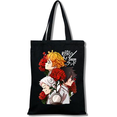 Yakusoku-Girls Neverland Baskı Alışveriş Çantası Moda Günlük Bez Çanta