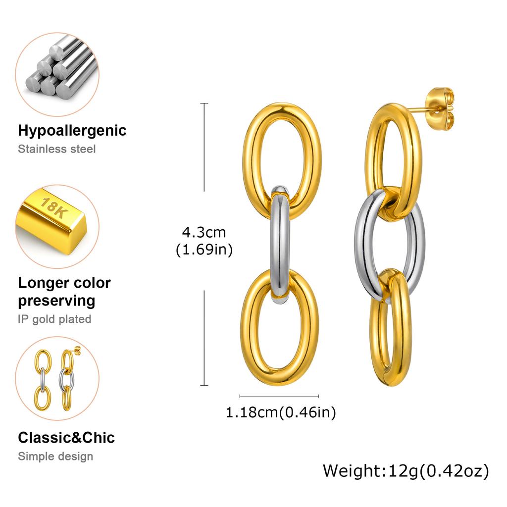 New Two Tone Circle Hoop Earring for Women, Hammered Stainless Steel Women's Mini Huggie Earrings, Gold Plated Small Hoops