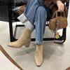 Stretch Slim Women Thick Heel Ankle Boots Fashion Back Zippers Pointed Toe Shoes Winter Short Plush Modern Women's Short Booties