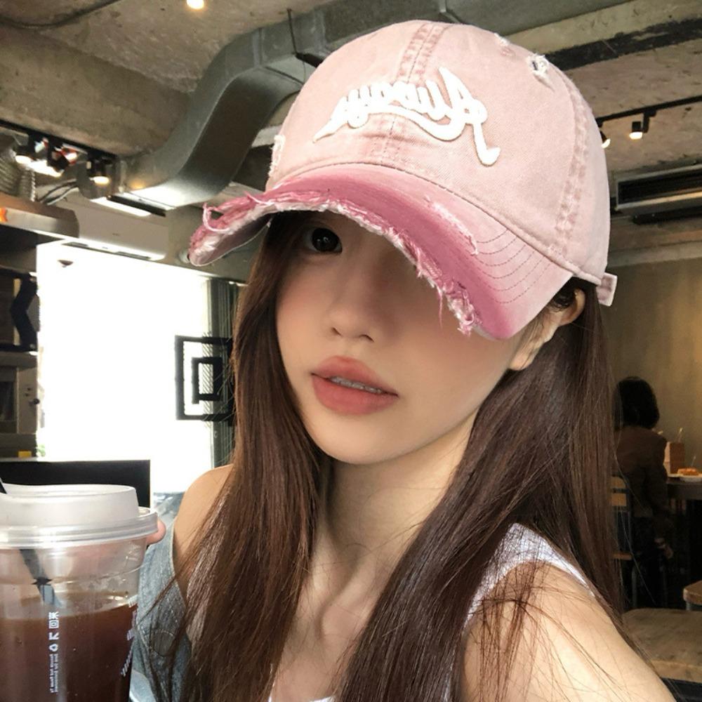 Retro Pink Baseball Cap Deeper Plus Size Women's Duckbill Cap Gradient Colors Letter Embroidery Sun Hat Spring Summer Unisex