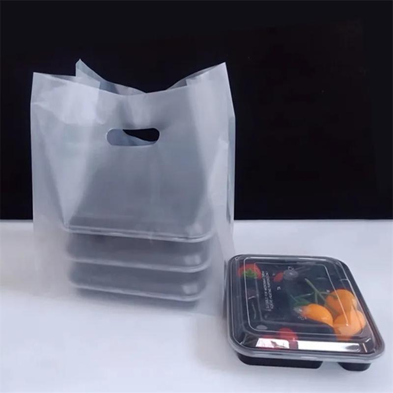 50 Stück Design-Plastiktüten mit Griff mit Design für Kuchen, Gebäck, Essensbox, Plastiktüte