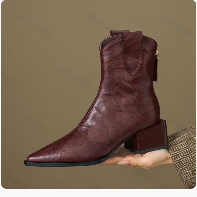 Damen Western Cowgirl Stiefel 2026 Spitz Zehen Mode Zum Hineinschlüpfen Chelsea Stiefeletten Retro Stil Herbst Damen Dicke Ferse Schuhe Ferse 5CM