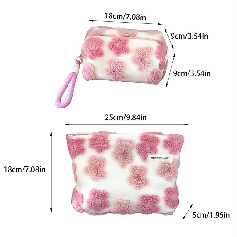 Cute Sweet Plush Makeup Bag Large Capacity Soft Storage Bag Large Clutch Portable Travel Cosmetic Toiletry Bags For Girls Gift