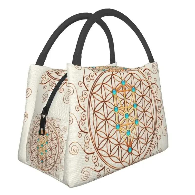 Flower Of Life Abalone Shell On Pearl Insulated Lunch Tote Bag for Women Geometric Mandala Portable Cooler Thermal Bento Box