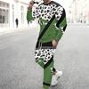 Men Retro Mosaic Hexagon Marble Texture Print Long Sleeve Sweatshirt Jogger Pants Two Piece Suit