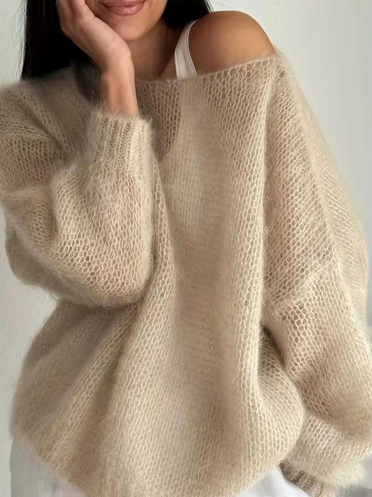 Spring/Autumn Casual Loose Knit Cardigan Sweater for Women oversized,breathable,mesh,women's