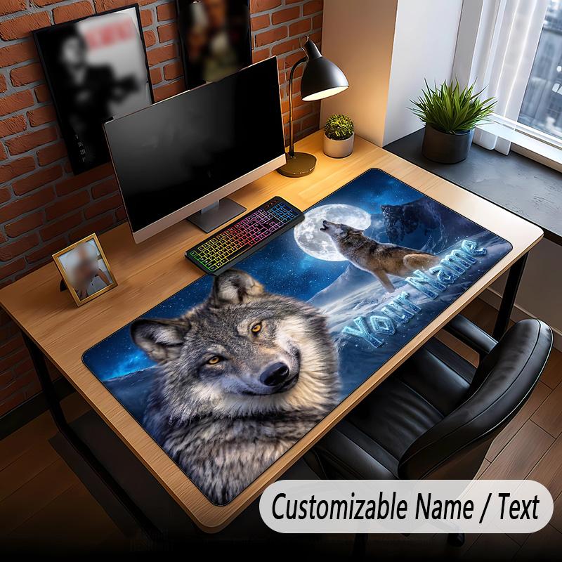 Wolf Theme Custom Mouse Pad Personalized With Name Text Customized Desk Mat For Office Home Decor
