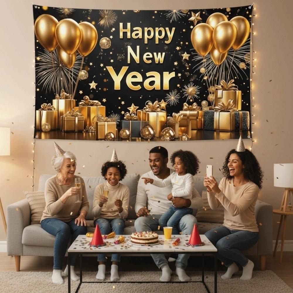Banner New Year Backdrop Polyester New Year Wall Decor Cloth Big Size 2026 Background Cloth Bar