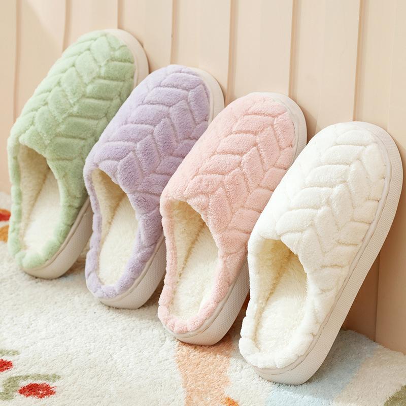 Maple leaf cotton slippers new autumn and winter indoor home non-slip thick bottom plush couple slippers