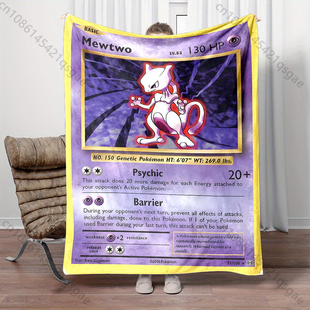 1PC Pokemon Cards Mewtwo Print Blanket Children Adult Blanket Soft and Warm Bedding for Home Sofa Outdoor Travel Cover Blanket