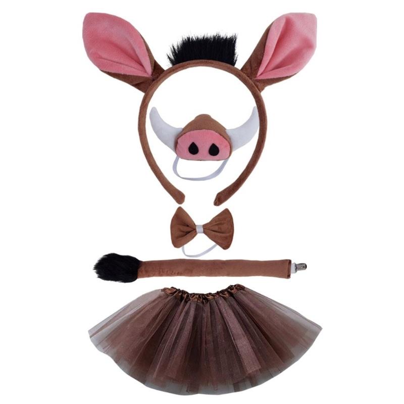 Pig Costume Set Pig Ears Tail Bowtie Tutus Animal Fancy Costume Kit Accessories