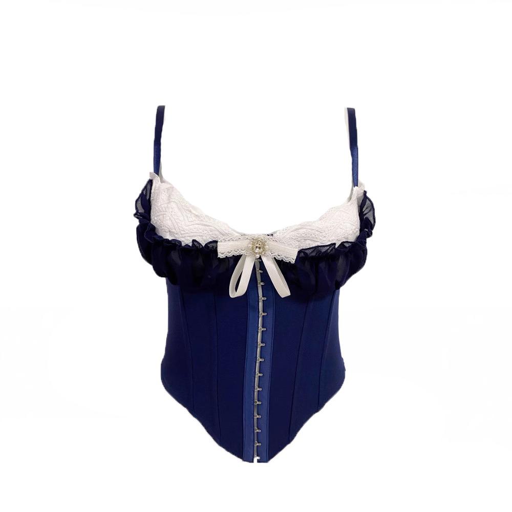 Ruffle Lace Flower Camisole Buckle Slim Crop Tops Fashion Lace Corset  Spring Summer