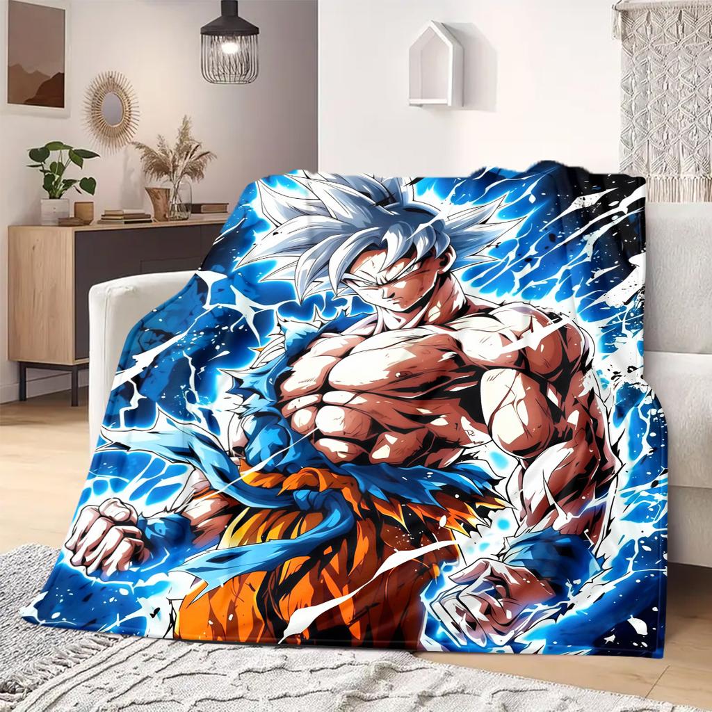 Cartoon Son Goku Print Blanket Warm Comfortable Flannel Blanket Suitable for Bedrooms,Sofas, Beds, Chairs, Picnics,Travel -QIAO5