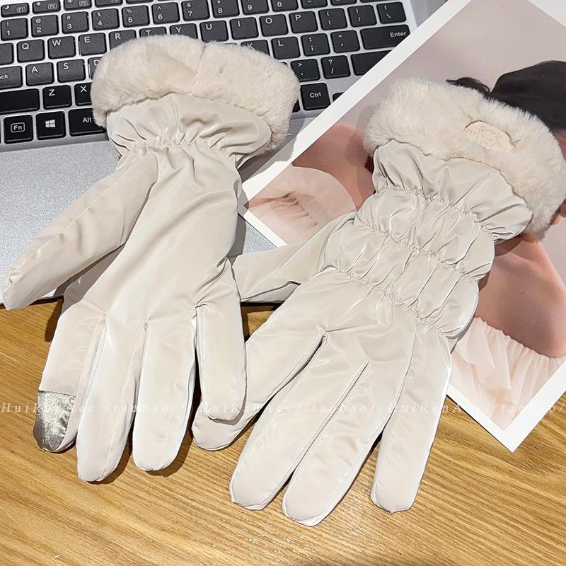 Warm Gloves for Women In Autumn and Winter Korean Cute Touch Screen Riding Electric Bike Cold Proof Plus Velvet Thickened Windproof Cotton Gloves