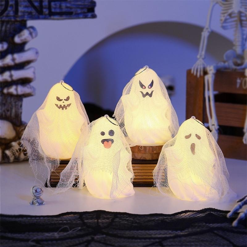 4PCS Lightweight Plastic Specter Home Ornament With White Gauze Phantom Decorations Halloween Party Supplies