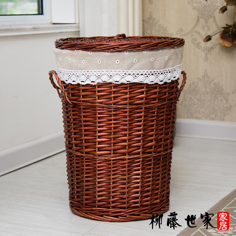 Large Size Wicker Clothes Storage Basket Covered Design for Restaurant Use Dirty Clothes Organizer Retro Style Family Storage...