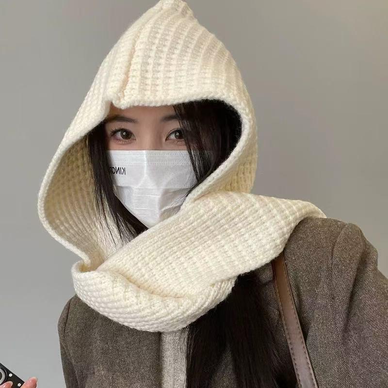 Scarf Integrated Warm Autumn And Winter Hooded Shawl Hat Dual-Purpose Knitted Scarf Wool Hat
