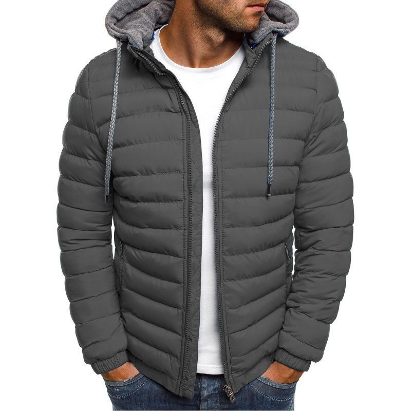 Men's Korean Version of Casual Solid Color Warm Cotton Clothes Trendy Men's Hooded Cotton-padded Jacket