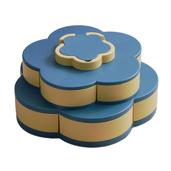 Multi-Layer Rotating Petal Snack Tray Divided Fruit Nut Holder with Lids Space-Saving Plastic Organizer for Home Kitchen Picnic