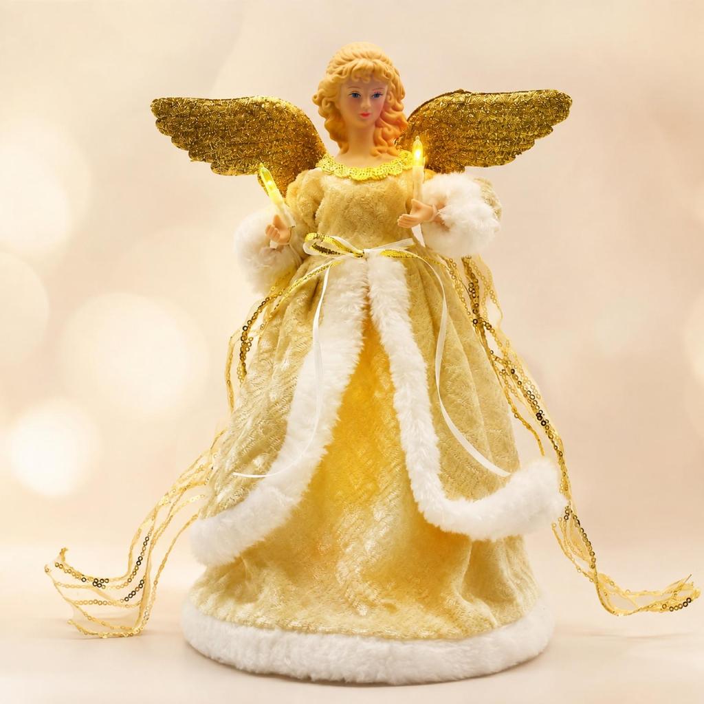 Tree-Top Angel Ornament with Circular Base Decorative Acrylic and Textile