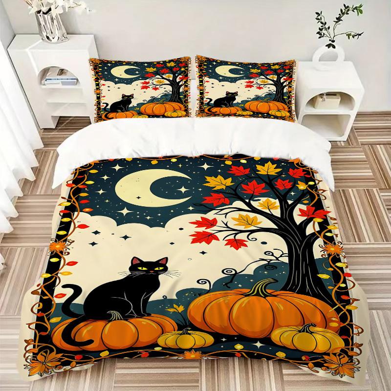 3pcs Autumn Cat Decor Duvet Cover Set -Includes 1 Duvet Cover and 2 Pillowcases, No Quilt Core, All-Season Home Decor yy251111129