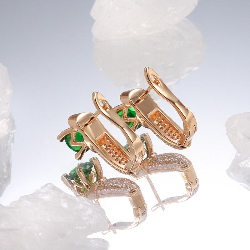 European and American Popular Zircon Earrings, Fashionable Retro Grandmother Emerald Elegant French Earrings, Micro Inlaid Zircon Earrings
