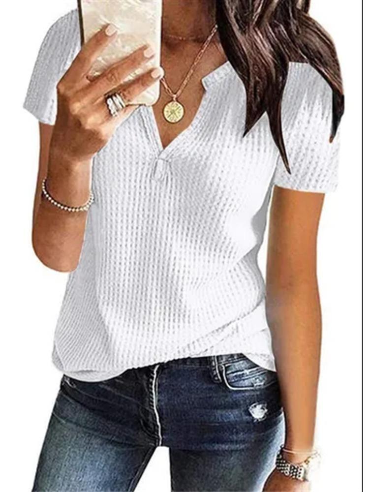 Women Casual Loose V Neck Short Sleeve Top Medium Long New Spring Summer