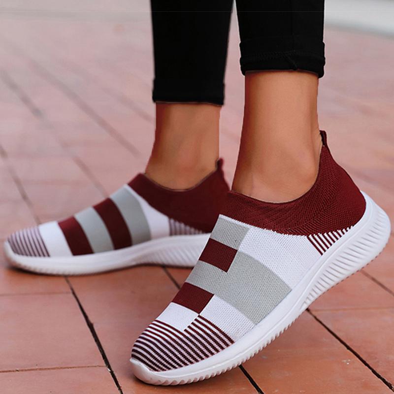 

Women s Sneaker Mix Color Mesh Sneakers Shoes For Woman Casual Slip-on Footwear Flat Women Vulcanize Shoes 35