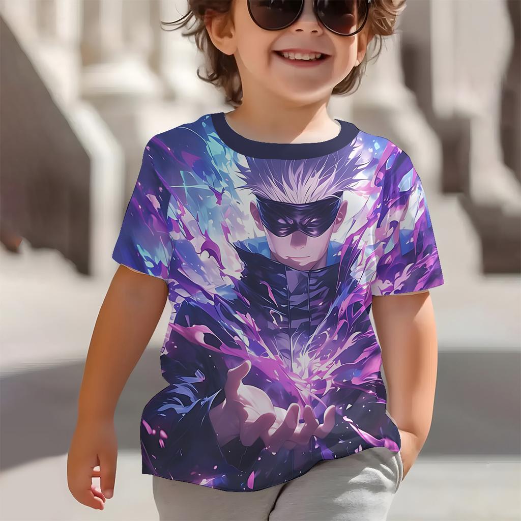 Summer Round Neck 3D Jujutsu Kaisen Satoru Gojo Printed Top Fashionable Casual Short Sleeved Children's Boy T-shirts