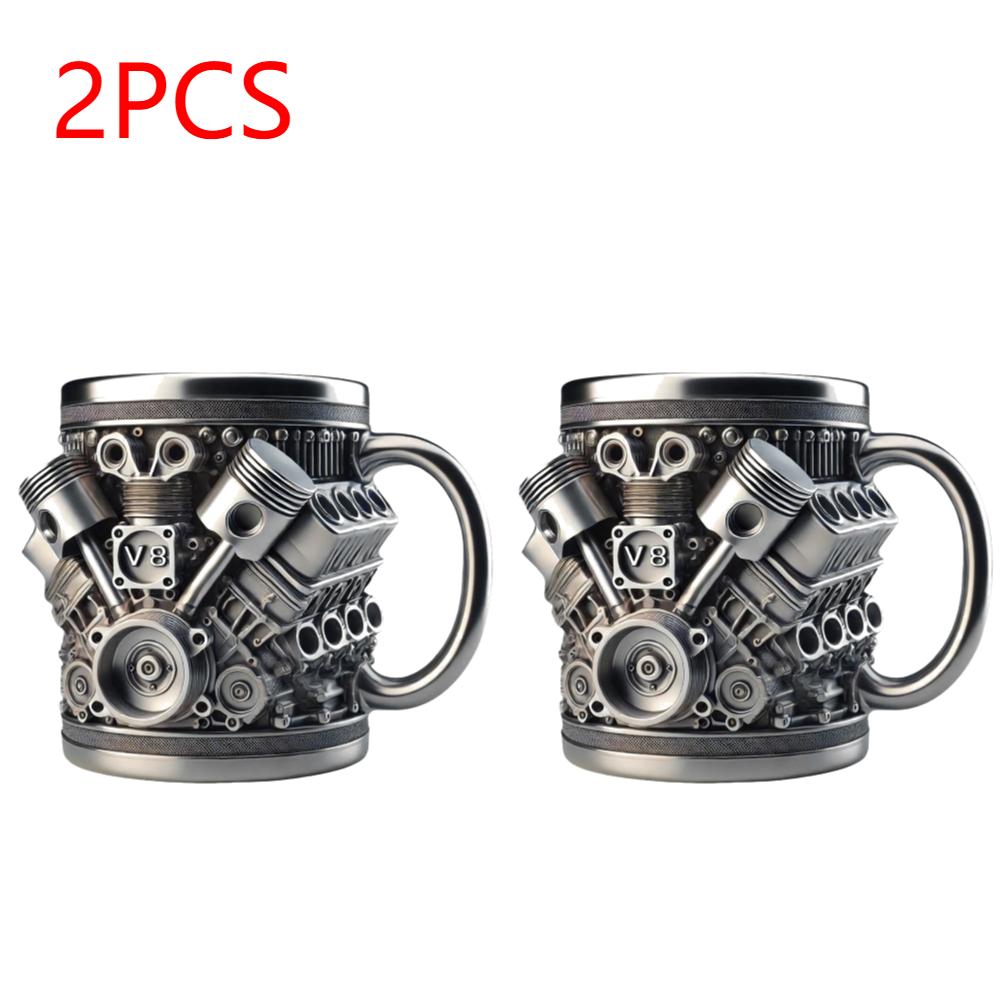 1/2 Piezas Taza de Café con Diseño de Motor de Coche 3D Taza de Acero Inoxidable y Resina Tazas de Cerveza Accesorios Divertidos para Beber Para el Hogar y la Oficina Bar