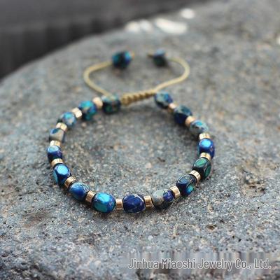 Bracciale Boemo Intrecciato Blu Regolabile con Pietra Imperiale