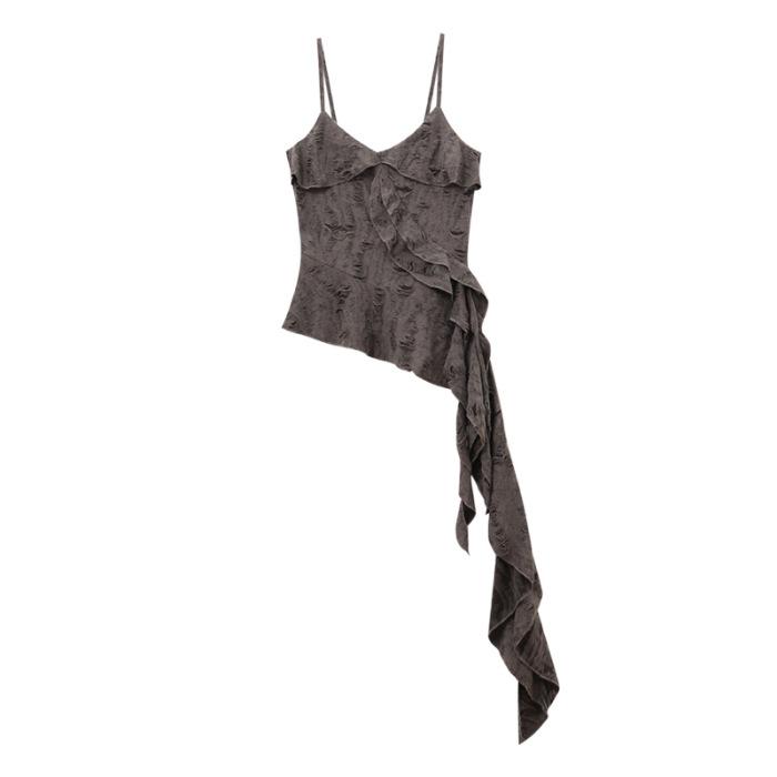 Summer sexy waist and thin irregular ruffle edge design sling vest women's fashion retro trend top