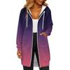 Women's Fashionable Printed Long Sleeved Drawstring Hooded Zipper Pocket Long Casual Sweatshirt Jacket
