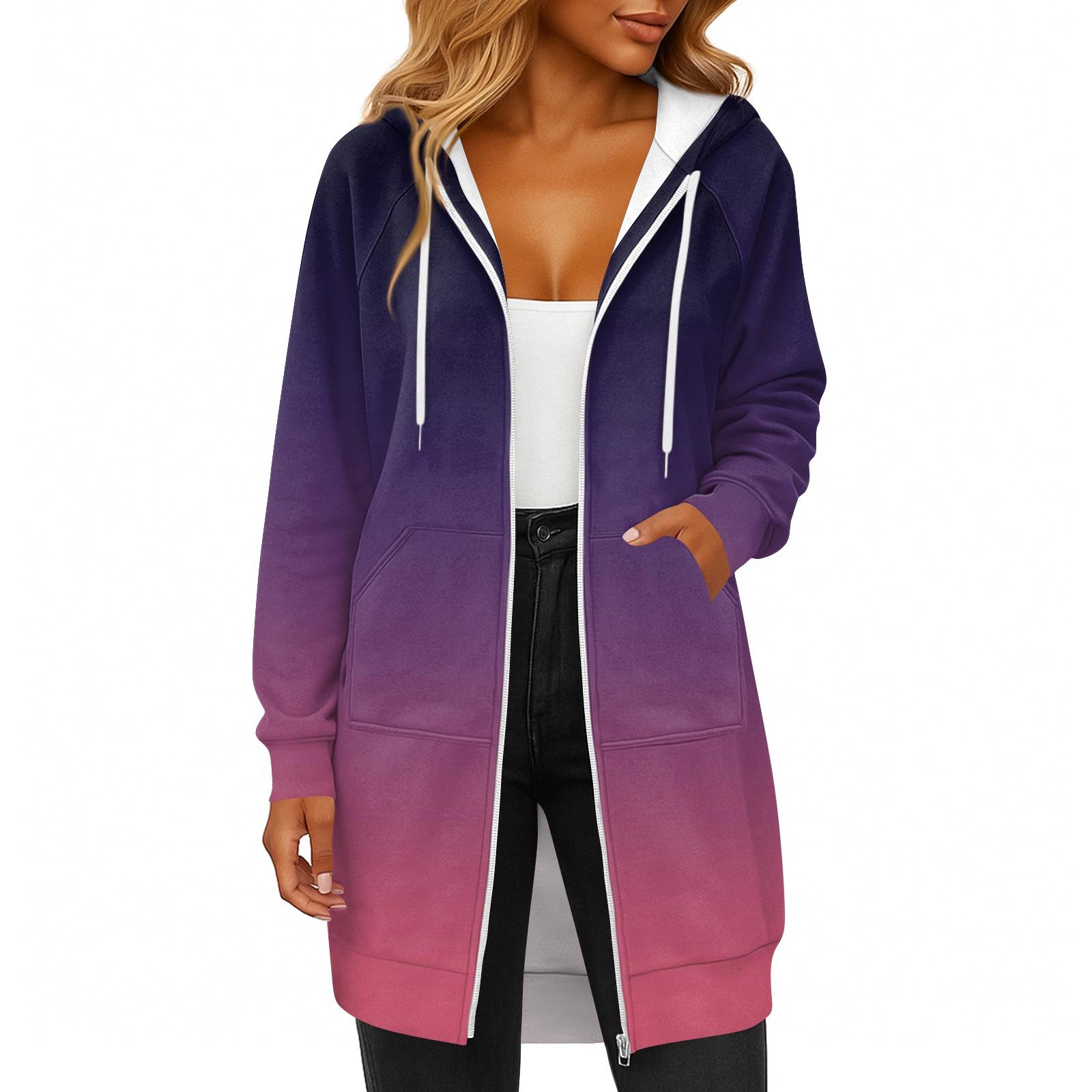 

Жіноча модна толстовка з довгими рукавами з принтом, капюшоном на шнурку, кишенею на блискавці, довга, повсякденна XL