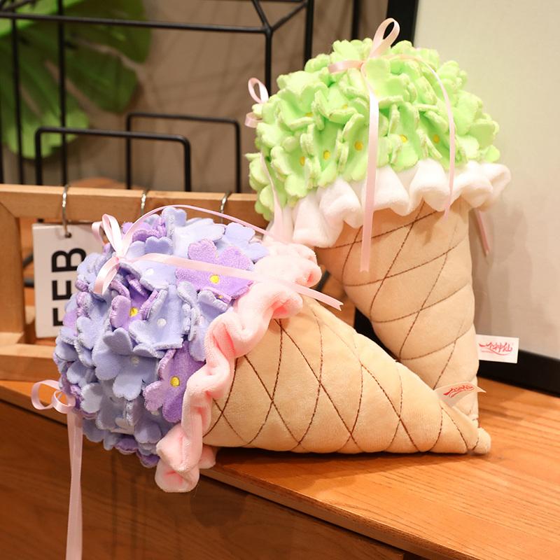 Cute Ice Cream Hydrangea Bouquet Plush Toy,Kawaii Potted Flower Doll,Simulation Floral Arrangement Ornament,Gift Friends