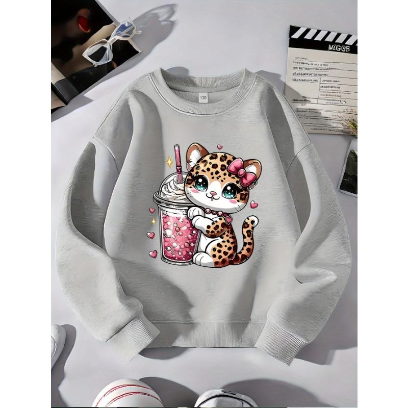 European sizes Girls' Casual Stylish Round-Neck Sweatshirt, Print Sports Top.