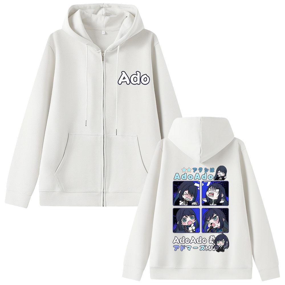 Ado Cartoon Stil Reißverschluss-Hoodie Herren Damen Mode Übergroße Zip-Up Jacke Mann Y2k Japanischer Stil Hoodies Männlich Lässiges Sweatshirt