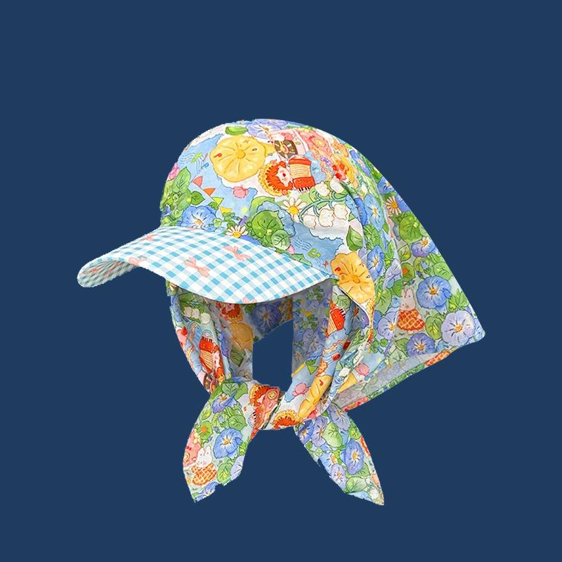 Korean Strap Headscarf Cap Pastoral Triangular Cap Women Summer Sun Protection Plaid Hip Hop Sun Visor