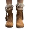 Tassel Design Mid-tube Fashion Boots Autumn and Winter Retro Fairy Style Thick Heel Outer Wear Versatile Height-increasing Short Martin Boots