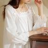 White Retro Princess Style Long-Sleeve Nightgown - Sweet, Loose, and Lightweight for Spring and Autumn