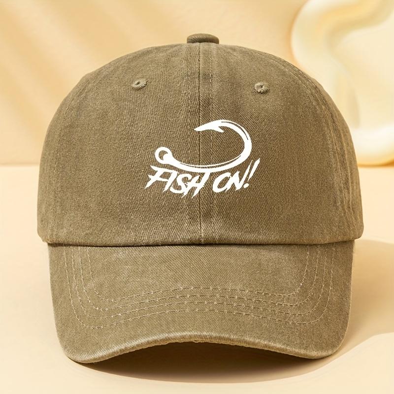 Unisex Fashionable FISH ON! Printed Baseball Cap Retro Washed Outdoor Trucker Hat