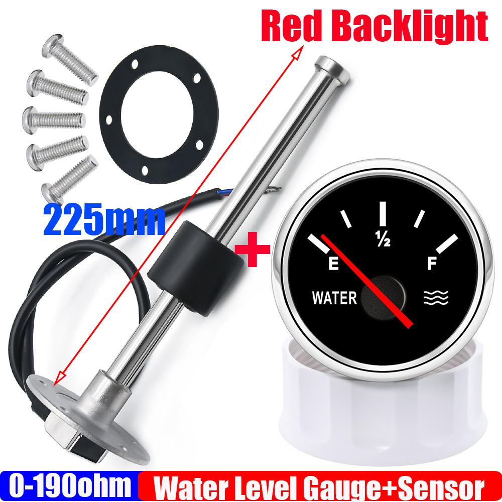 100-600mm Water Level Sensor+52mm Water Level Gauge 0-190ohm Red LED Water Tank Meter Indicator for Marine Boat Car 9-32V
