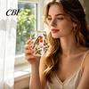 Patterned Translucent Glass Cup, Egg Shape Clear Lead-Free Crystal Enamel Painted Golden Rim Water Cup Vintage Drinking Tumbler, Large Capacity