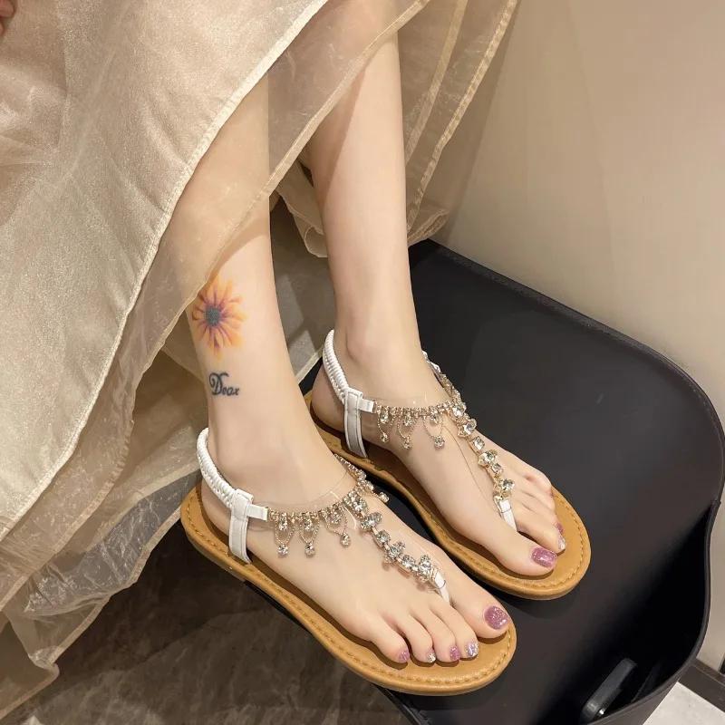 Fashion Women's Sandals Flat Bottomed Transparent Shoe Body Herringbone Slippers 2024 Fashion Dress Suspender Designer Women's Sandals
