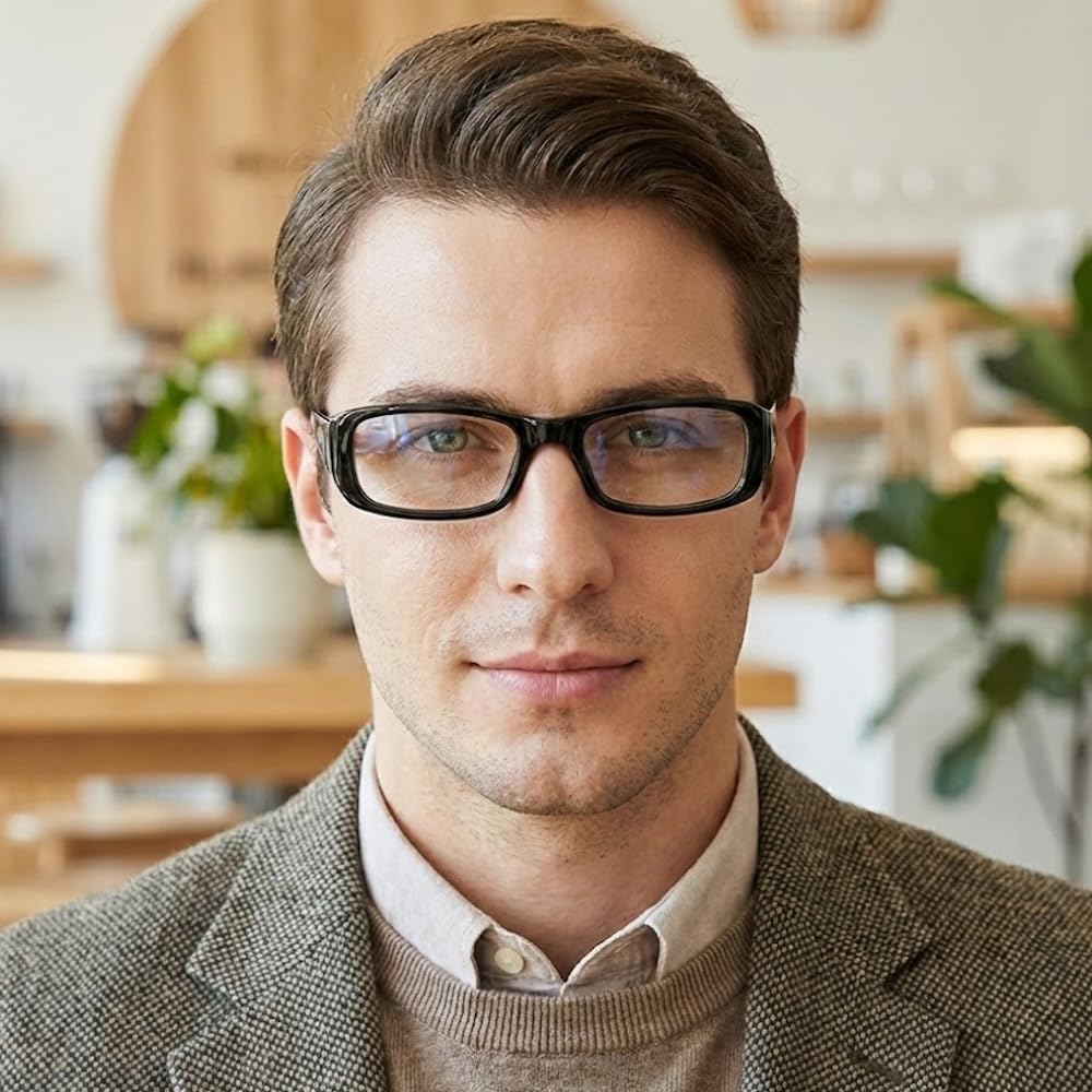 Fashion Blue Light Blocking Black UV Square [FREESE] Ultra-lightweight Glasses, Glasses, Rim, Protection, Shape, Men's (Bright Black)