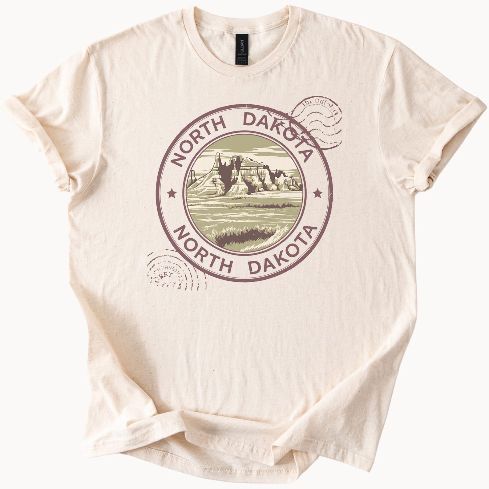 North Dakota Graphic T Shirt Badlands Landscape Tee Unique Nature Scene Mountain Prairie Design North Dakota Souvenir Shirt Gift 100
