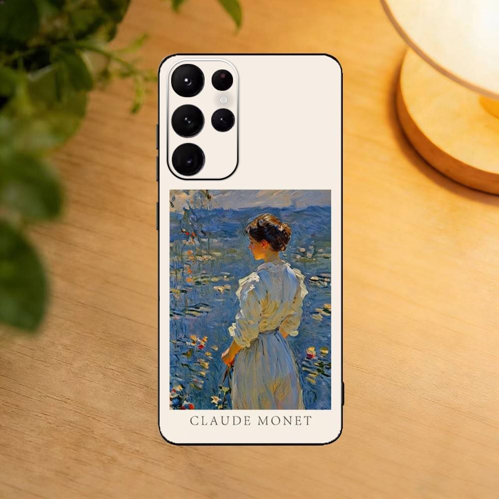 Claude Monet Ins Fishion Phone Case For Samsung S25,24,23,22,30,21,10,9,Ultra,Plus,Lite Soft Black Case